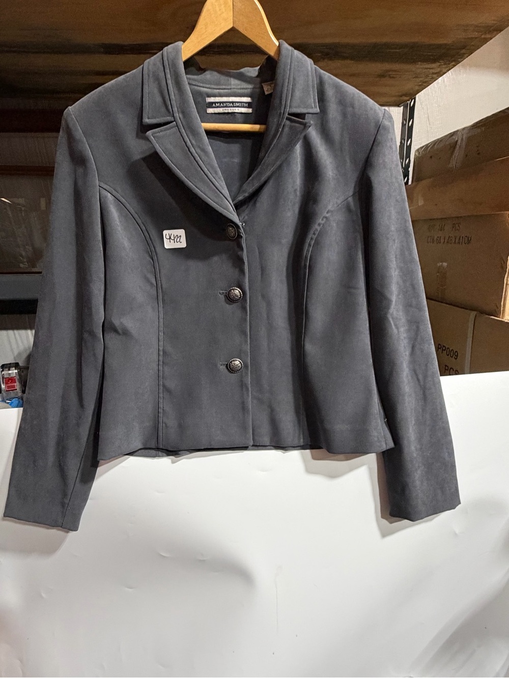 #4422-Amanda Smith Charcoal Suede Tailored Button Blazer